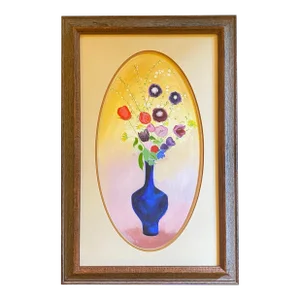Flowers in a Blue Vase Oil Painting, Framed