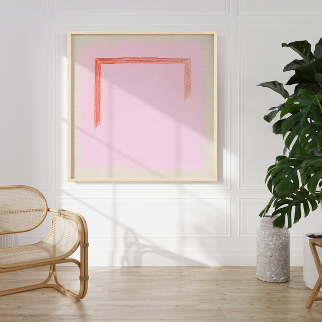 Minimalist Bright Pink & Orange Art Print, 'Magenta/Traffic Cone' by Emily Keating Snyder, 36 X 36 Print in Wood Frame For Sale - Image 4 of 4