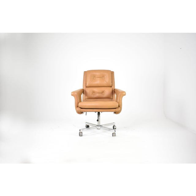 French Leather Executive Chair Attributed to Raphaël Raffel for Apelbaum, 1970s For Sale - Image 12 of 12