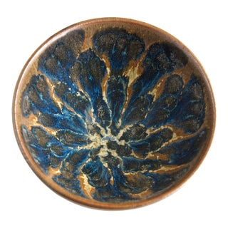 Chinese Temmoku Variant Glaze Tortoiseshell Tea Bowl, Stamped Mark For Sale