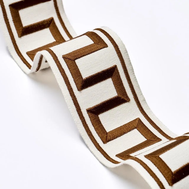 Contemporary SAMPLE - Schumacher Greek Key Embroidered Tape In Brown For Sale - Image 3 of 4