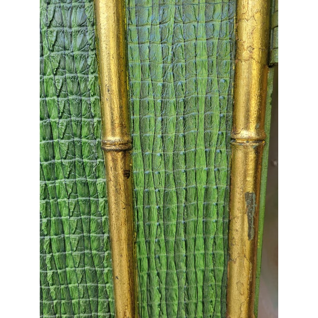 Vintage Customized Painted Green Faux Croc Faux Bamboo Iron Dry Bar Storage Cabinet by Lane For Sale - Image 16 of 18
