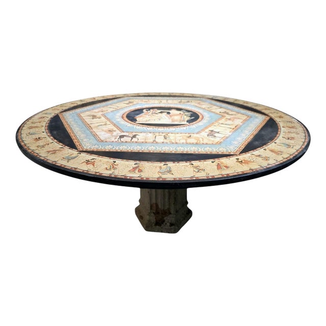 20th Century Italian Round Marble Table with Hand-Painted Classical Greek, 1920 For Sale