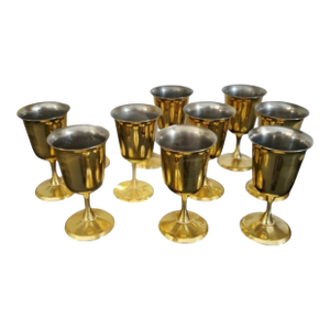 Mid 20th Century Brass Wine Goblets With Silvered Interiors, Set of Nine