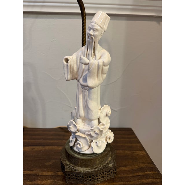 Vintage Chinese Blanc De Chine-Style Porcelain Scholar Figural Table Lamp For Sale In Dallas - Image 6 of 11