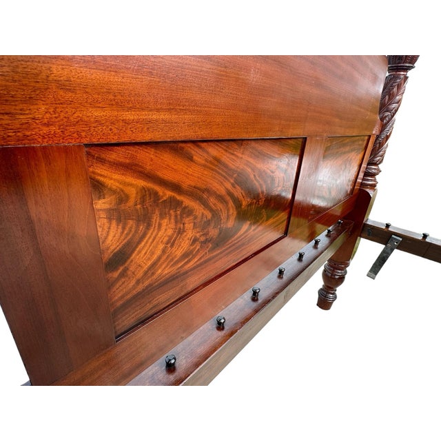 Wood Early American Antique Federal Period Mahogany Acanthus & Pomegranate Carved Bed For Sale - Image 7 of 10