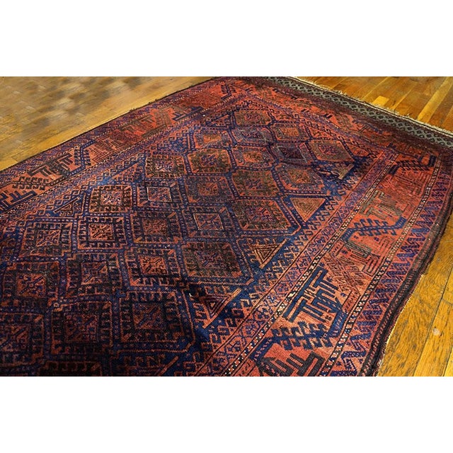 1920s Red-Maroon Diamond Tribal Antique Hand Knotted Baluch-Persian Rug 4'6" X 7'8" Wool Carpet For Sale - Image 4 of 6