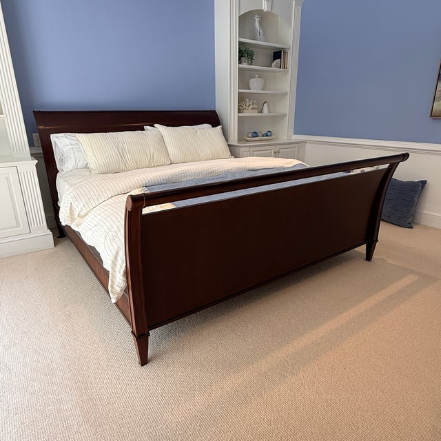 Barbara Barry for Baker King Size Sleigh Bed A beautiful solid wood bed with a distinct reeded side rail and simple sleigh...