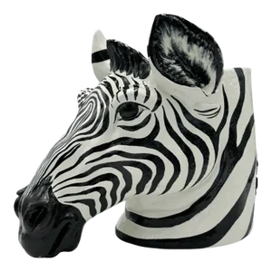 Vintage Mid-Century Zebra Head Ceramic Planter Vase, Made in Italy