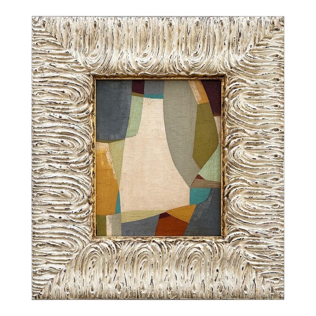 Contemporary Abstract Oil Painting in Vintage Off-White Unique Frame For Sale