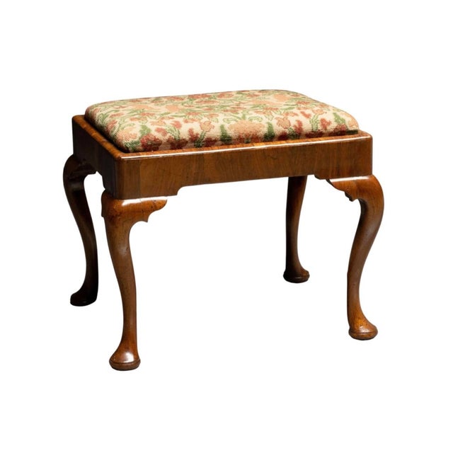 18th Century 18th Century Queen Anne Mahogany Footstool With Needlepoint Seat For Sale - Image 5 of 5