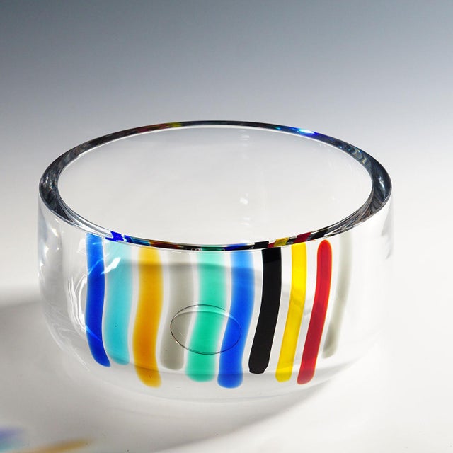 Large 'Color Waterfall' Art Glass Bowl by Ferro & Lazzarini, Murano 1980s A large and heavy Murano sommerso glass bowl...