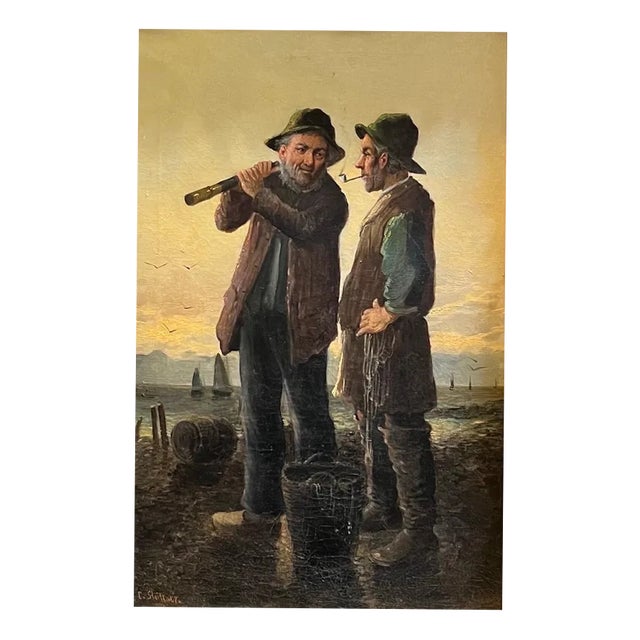 Konstantin Stoitzner, Fishermen, Oil on Canvas, Framed For Sale