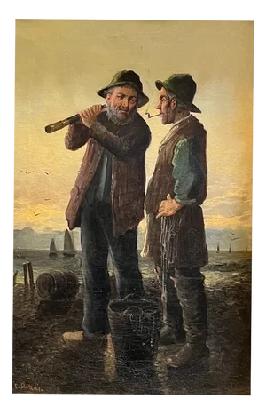 Konstantin Stoitzner, Fishermen, Oil on Canvas, Framed