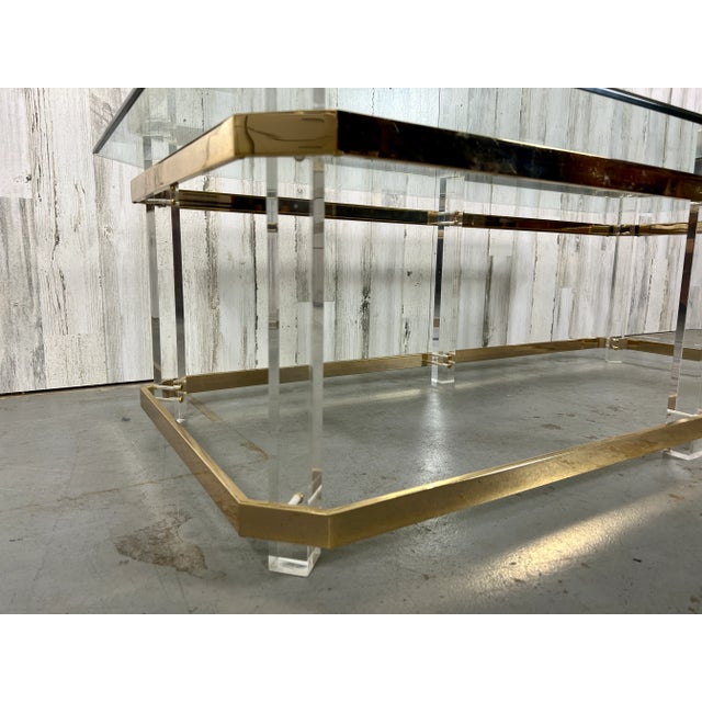 Metal Lucite & Brass Cocktail Table, 1980s For Sale - Image 7 of 13
