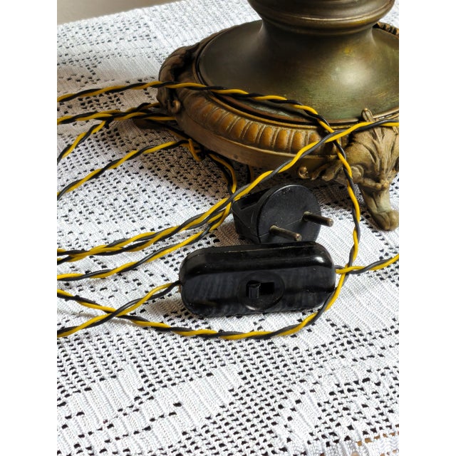 Mid-Century Italian Brass & Ceramic Table Lamp with Frosted Etched Glass Shade, 1950s For Sale - Image 13 of 15