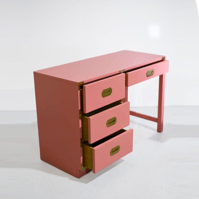 Mid 20th Century 1970s Campaign Desk by Bernhardt in Pink - Newly Painted For Sale - Image 5 of 13