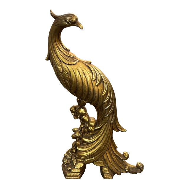 Gilt Syroco Peacock Tabletop Sculpture For Sale
