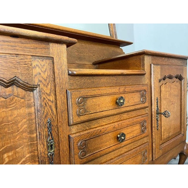Vintage French Oak Dressing Table with Mirror For Sale - Image 14 of 17
