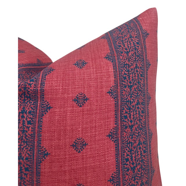 Traditional Fez Linen Pillow Cover in Raspberry Indigo, 20x20 Pillow For Sale - Image 3 of 3