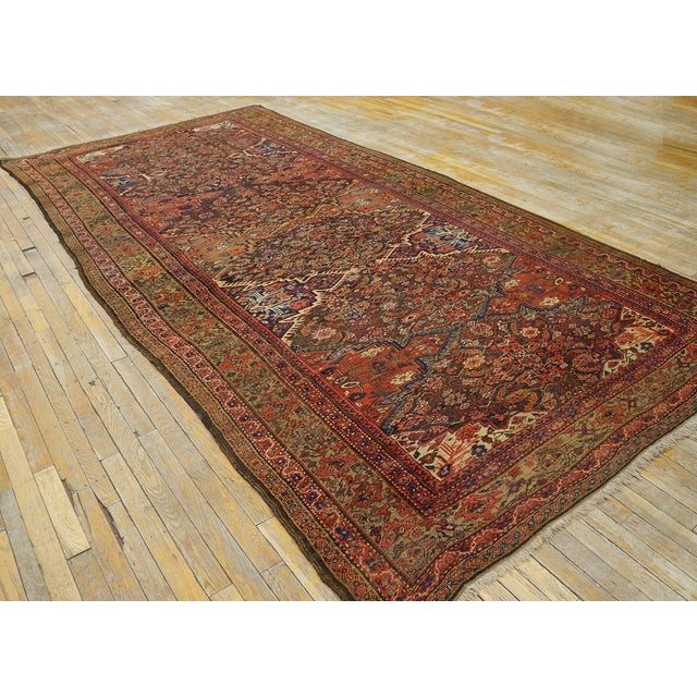 Tribal 1900s Brown Medallion Antique W. Persian Kurdish Gallery Rug 6'4" X 12'3" Handknotted Wool Carpet For Sale - Image 3 of 14