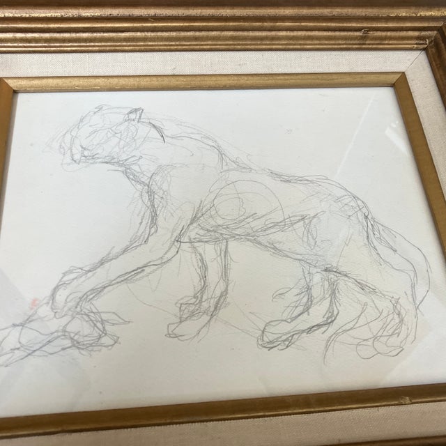 Original 8 x 10 study drawing on paper unsigned study Overall size with vintage frame with linen liner is approximately 15...