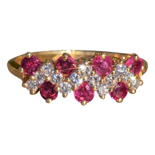 The Owena: Ladies Contemporary 14K Ruby and Diamond Zig Zag Band For Sale