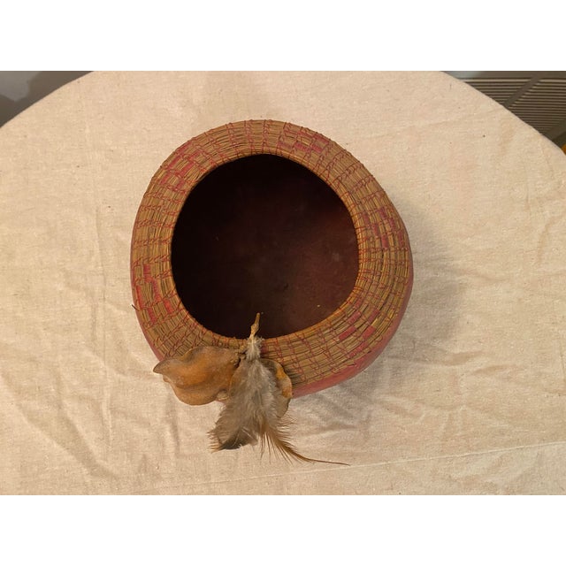 Native American Handmade Native American Style Red Gourd Bowl Embellished For Sale - Image 3 of 6