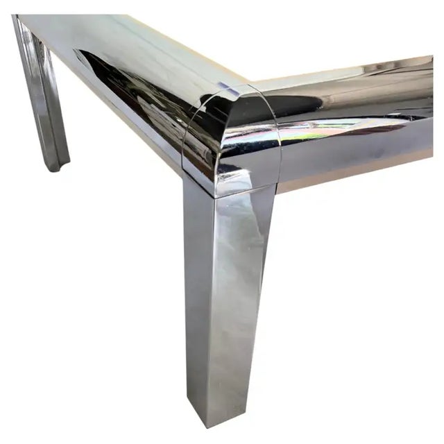 Mid Century Modern Karl Springer Style Chrome & Brass Square Coffee Table For Sale In Philadelphia - Image 6 of 9