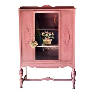 Vintage Romantic Petite Hutch From the 1930s Custom Painted a Beautiful Dusty Pink For Sale