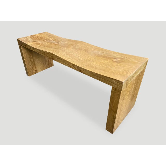 Andrianna Shamaris Natural Teak Wood Wave Bench For Sale - Image 4 of 18