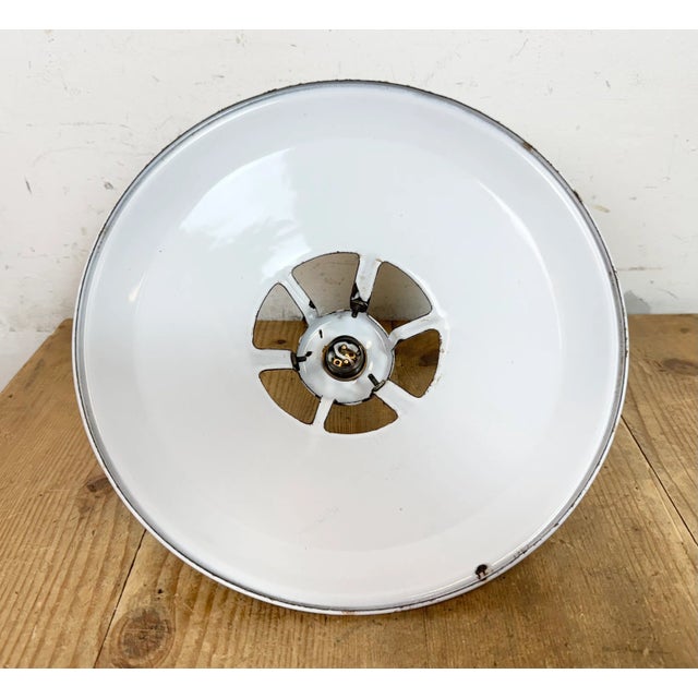 Industrial White Enamel Factory Pendant Lamp, 1960s For Sale - Image 13 of 17