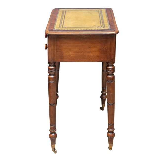 English Diminutive Writing Table or Desk of Mahogany With Inset Leather Top For Sale - Image 4 of 11