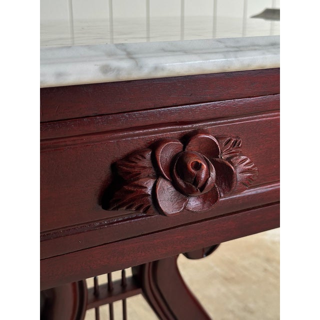 Pair of Vintage Marble-Top Lyre Pedestal Tables For Sale - Image 12 of 15