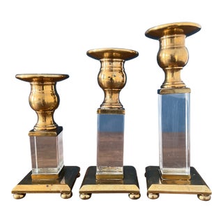 1960’s Brass & Lucite Candlestick Holders Set of 3 For Sale
