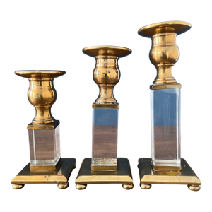 1960’s Brass & Lucite Candlestick Holders Set of 3