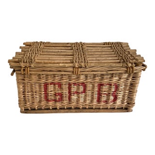 Antique French Wicker Lidded Basket For Sale