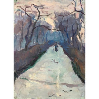 Impressionism Winter Landscape Painting, Antique Art, 1970s 32-23 For Sale
