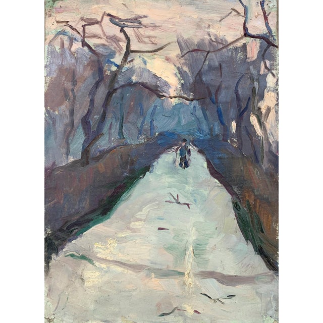Impressionism Winter Landscape Painting, Antique Art, 1970s 32-23 For Sale