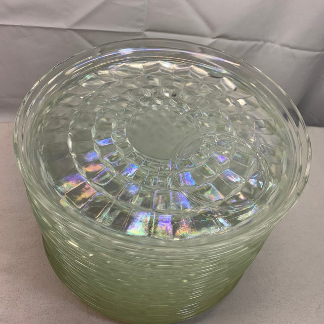 These items are vintage Federal Glass Iridescent Moonglow / Colonial Whitehall pattern plates. They feature a distinct...
