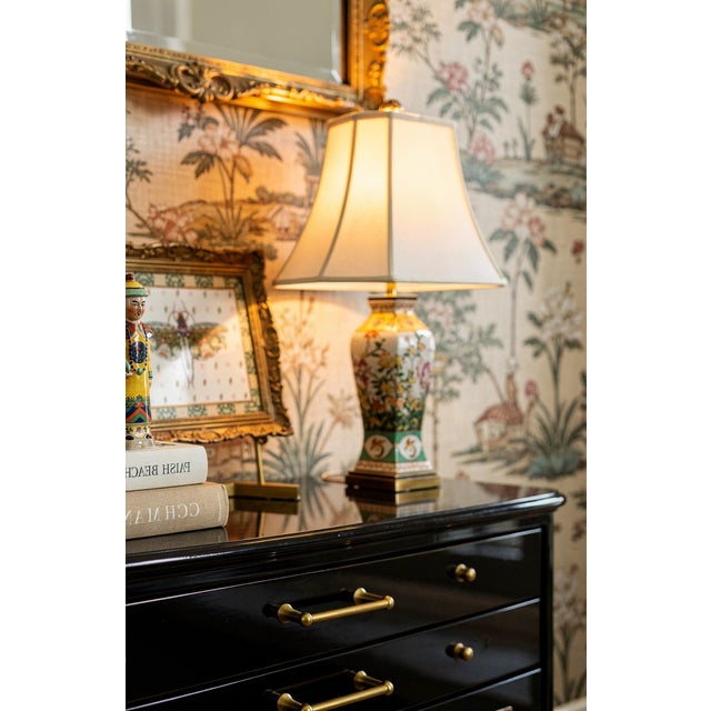 A masterpiece of vibrant color and classic form, this grand Chinoiserie table lamp delivers the commanding visual weight...