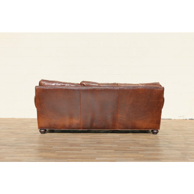 Animal Skin Vintage Restoration Hardware Distressed Brown Leather Three-Seat Sofa | Rh Club Sofa For Sale - Image 7 of 18