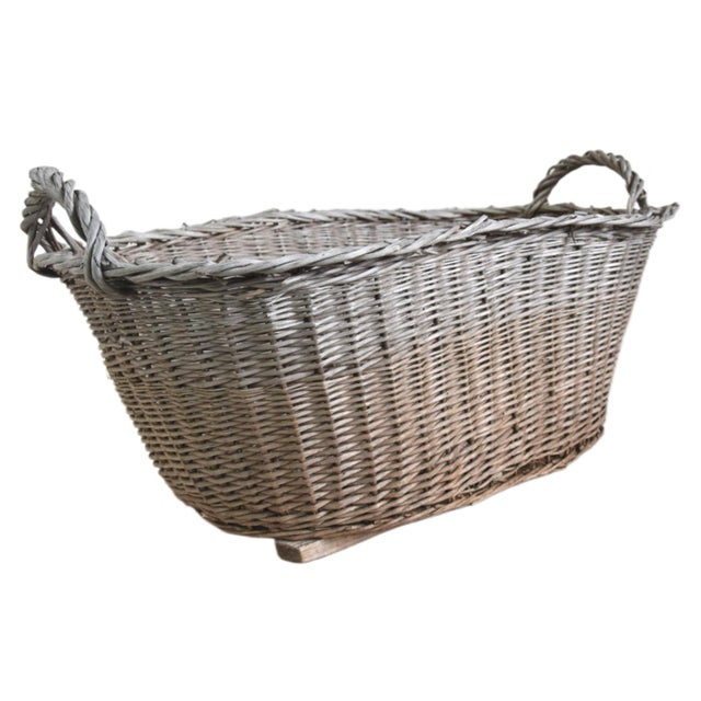 Rustic Primitive Farmhouse French Wicker Market Basket With Number Plate For Sale - Image 4 of 9