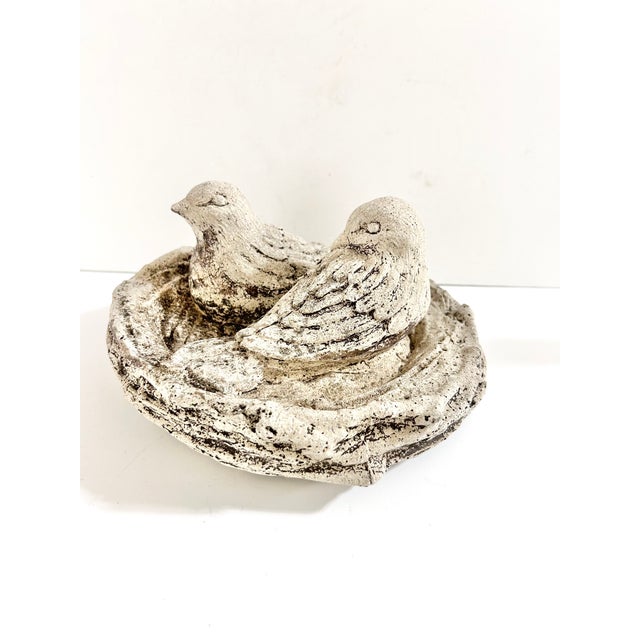 1980s Vintage Concrete Bird Nest Garden Sculpture, Cast Stone Sparrow Planter or Birdbath Accent For Sale - Image 5 of 11