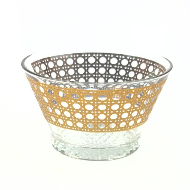 Mid-Century Modern Large Vintage 22k Gold Embellished Glass Canella Ice Bowl by Culver LTD For Sale - Image 3 of 11