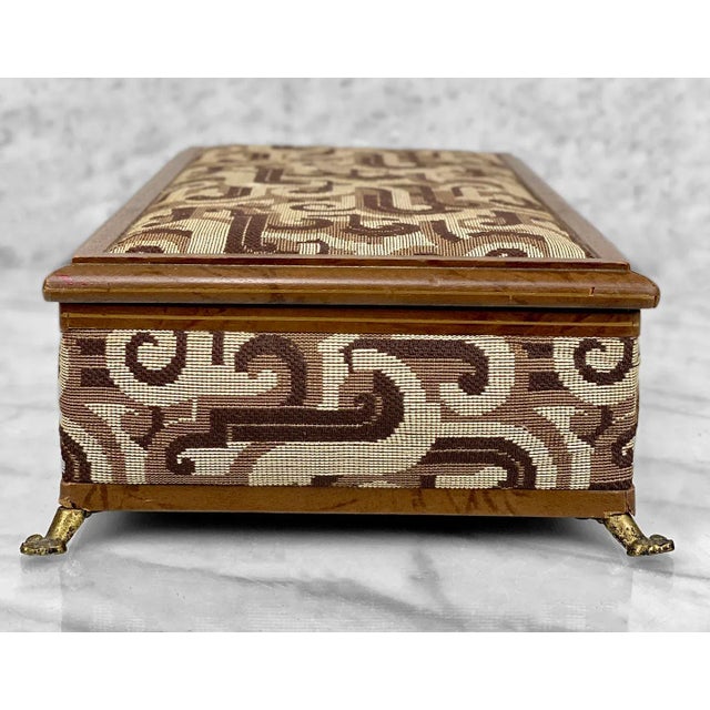 Mid-Century Walnut Spiraled Motif Claw Foot Jewelry Dresser Storage Box For Sale - Image 4 of 11
