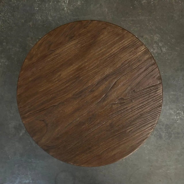 Custom Made Reclaimed Elm Wood Side Table With X Base For Sale - Image 10 of 12