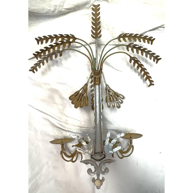 Vintage Hollywood Regency Palm Tree With Hanging Date Clusters Double Candle Wall Sconce For Sale - Image 16 of 17