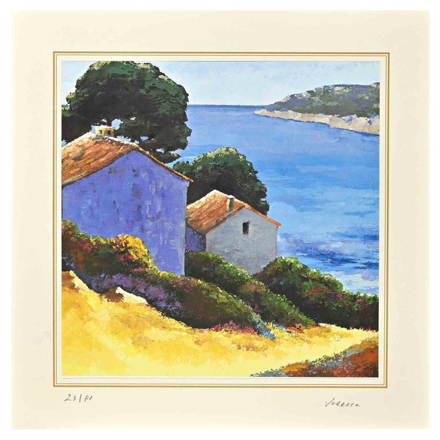 Nicholas Verrall, The Houses on the Lake, Lithograph, Late 20th Century For Sale