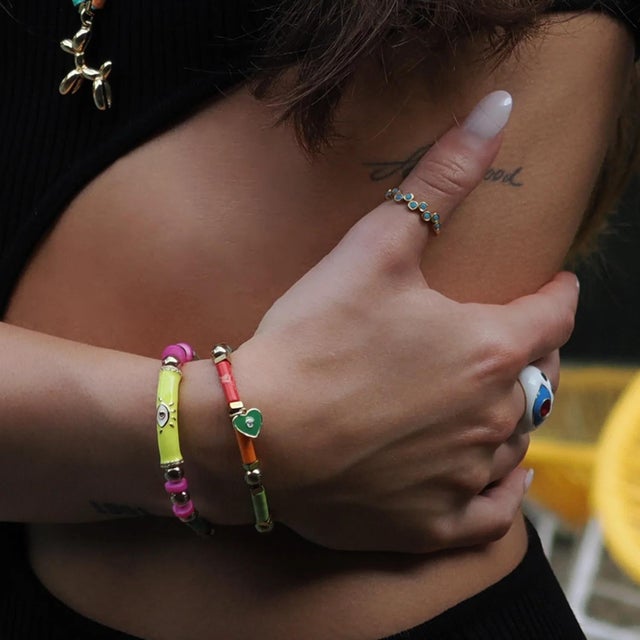 Colorful Jasper Guardian Evil Eye & Heart Charm Bracelet Set—a vibrant and meaningful accessory duo designed to bring...